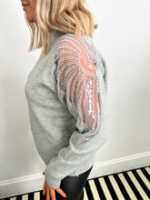 The Anya - Grey Sweatshirt with Diamante Detail Sleeves